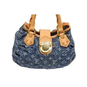 Louis Vuitton Handbag Pleaty Denim Monogram Leather Blue
